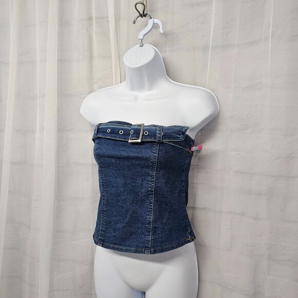 Jolie & Joy Tank Crop Chambray Strapless Smocked Festival M - Picture 5 of 11